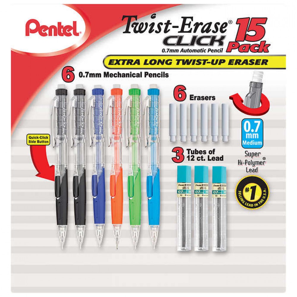 pentel twist erase click mechanical pencil 15 count